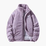 Men's ribbed surface jacket with zip closure and stand-up collar