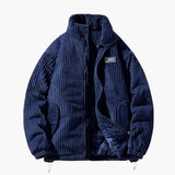 Men's ribbed surface jacket with zip closure and stand-up collar