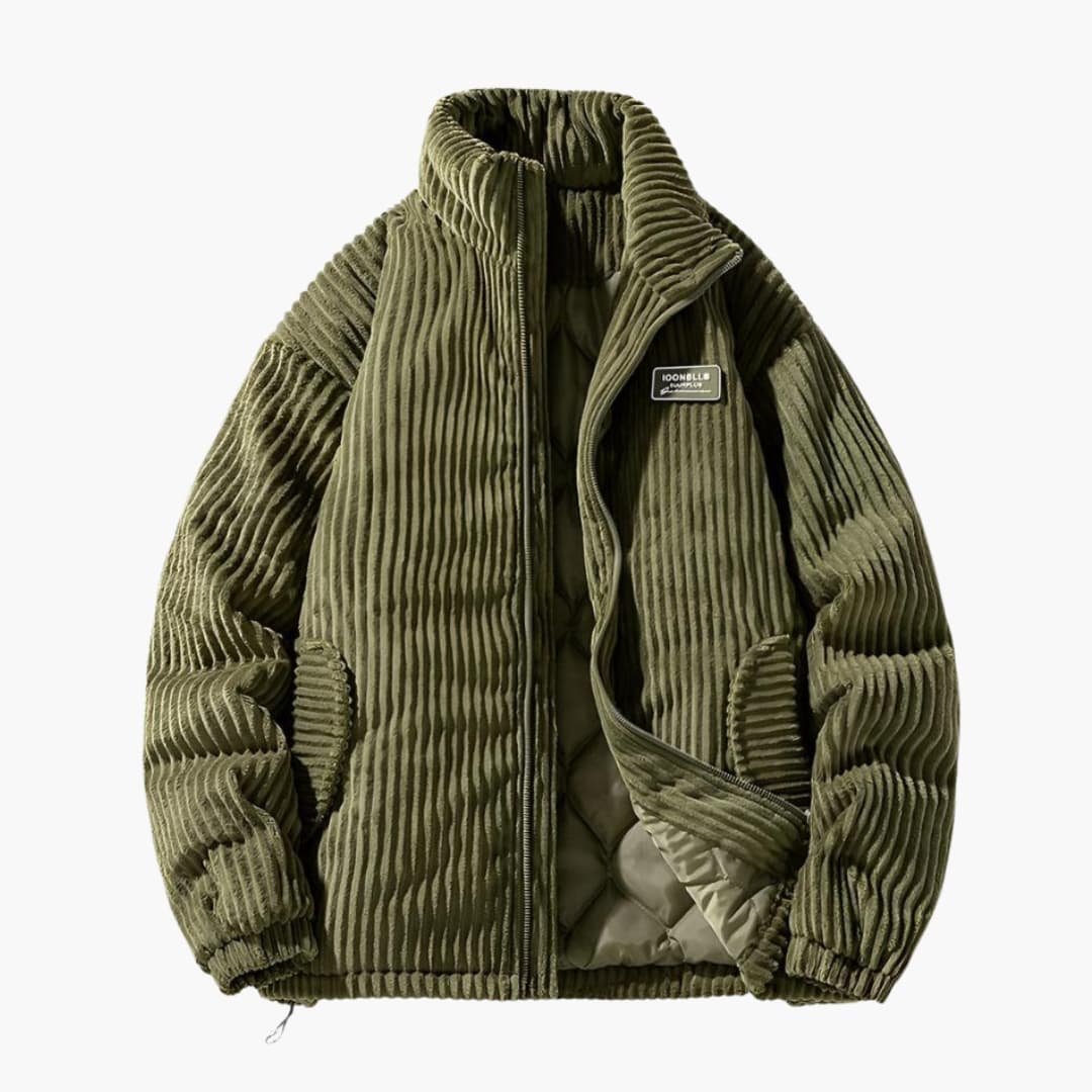Men's ribbed surface jacket with zip closure and stand-up collar
