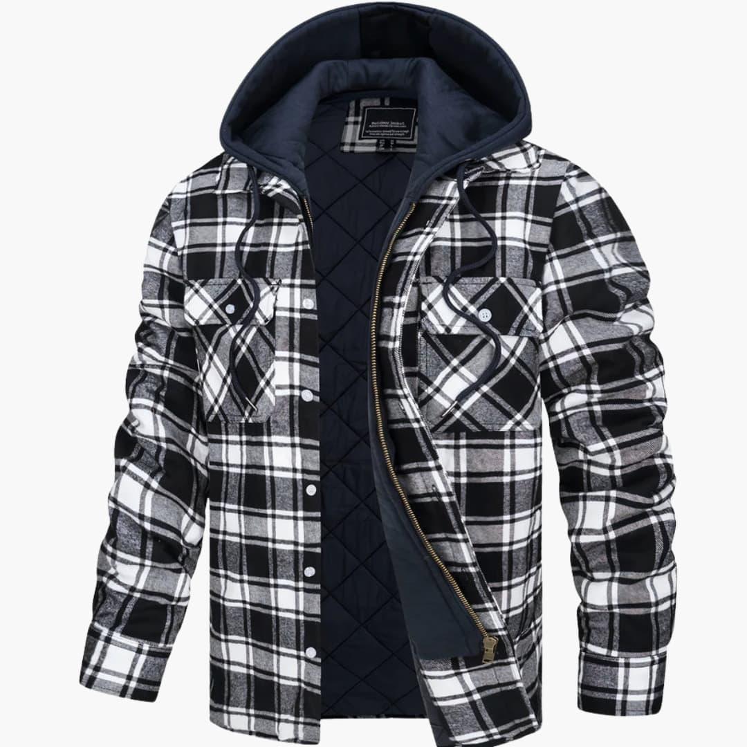 Men's jacket with checkered pattern and hood