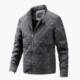 Men's quilted jacket with stand-up collar and zippered pockets