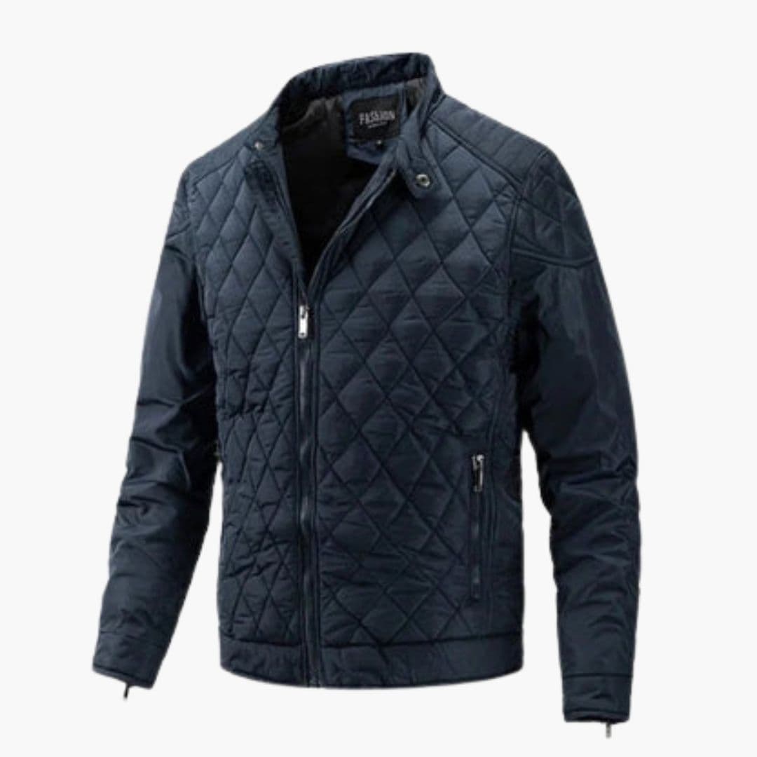 Men's quilted jacket with stand-up collar and zippered pockets