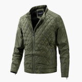 Men's quilted jacket with stand-up collar and zippered pockets