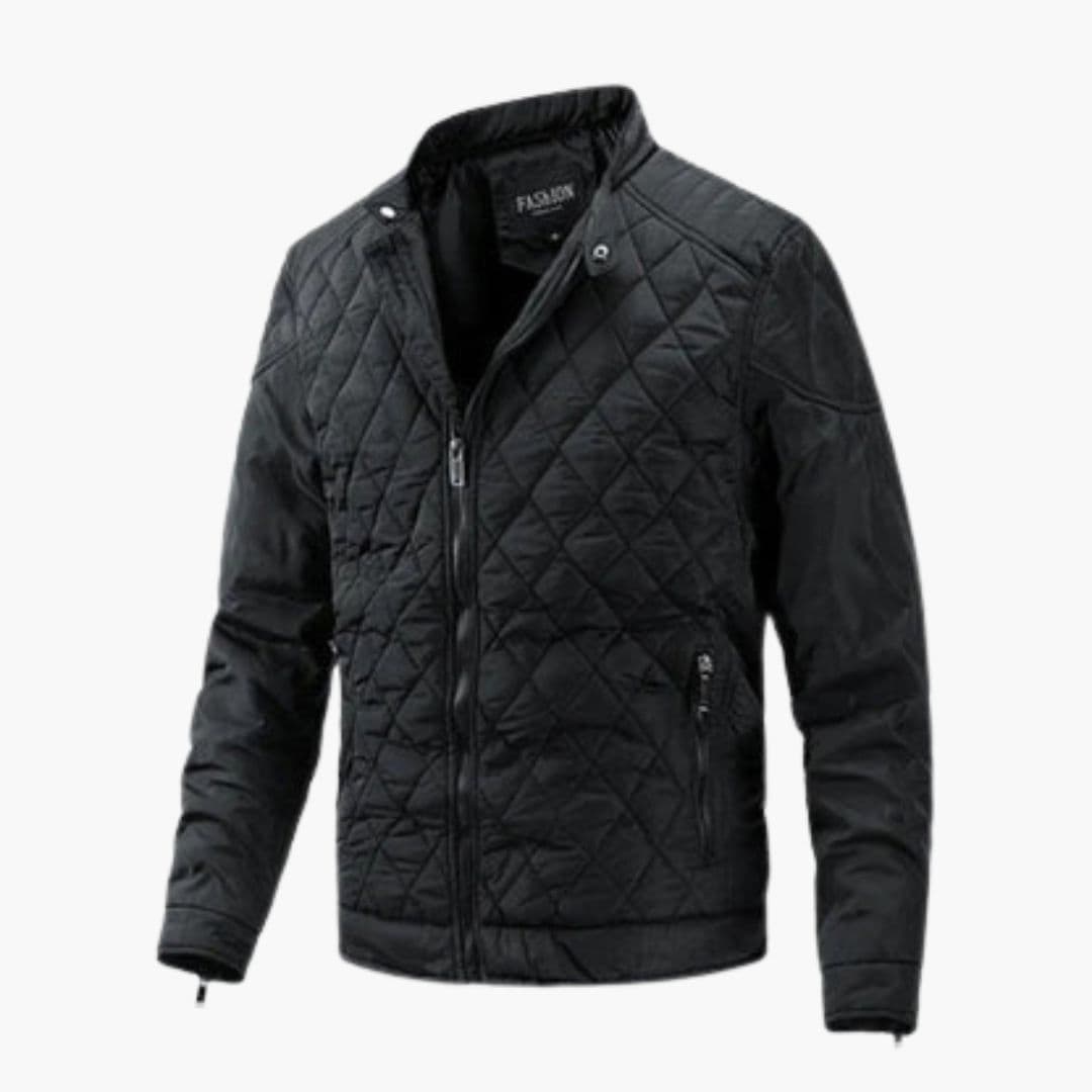 Men's quilted jacket with stand-up collar and zippered pockets