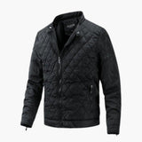 Men's quilted jacket with stand-up collar and zippered pockets