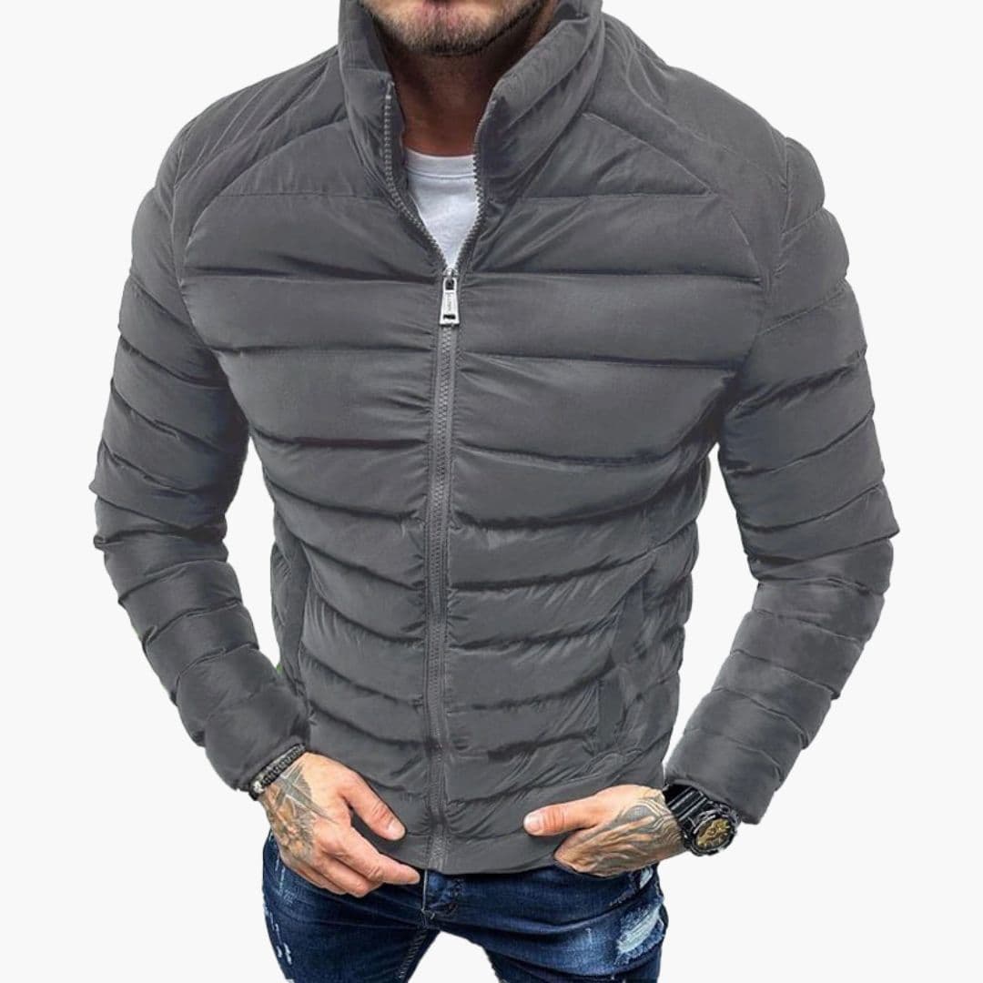 Men's quilted fitted jacket with stand-up collar