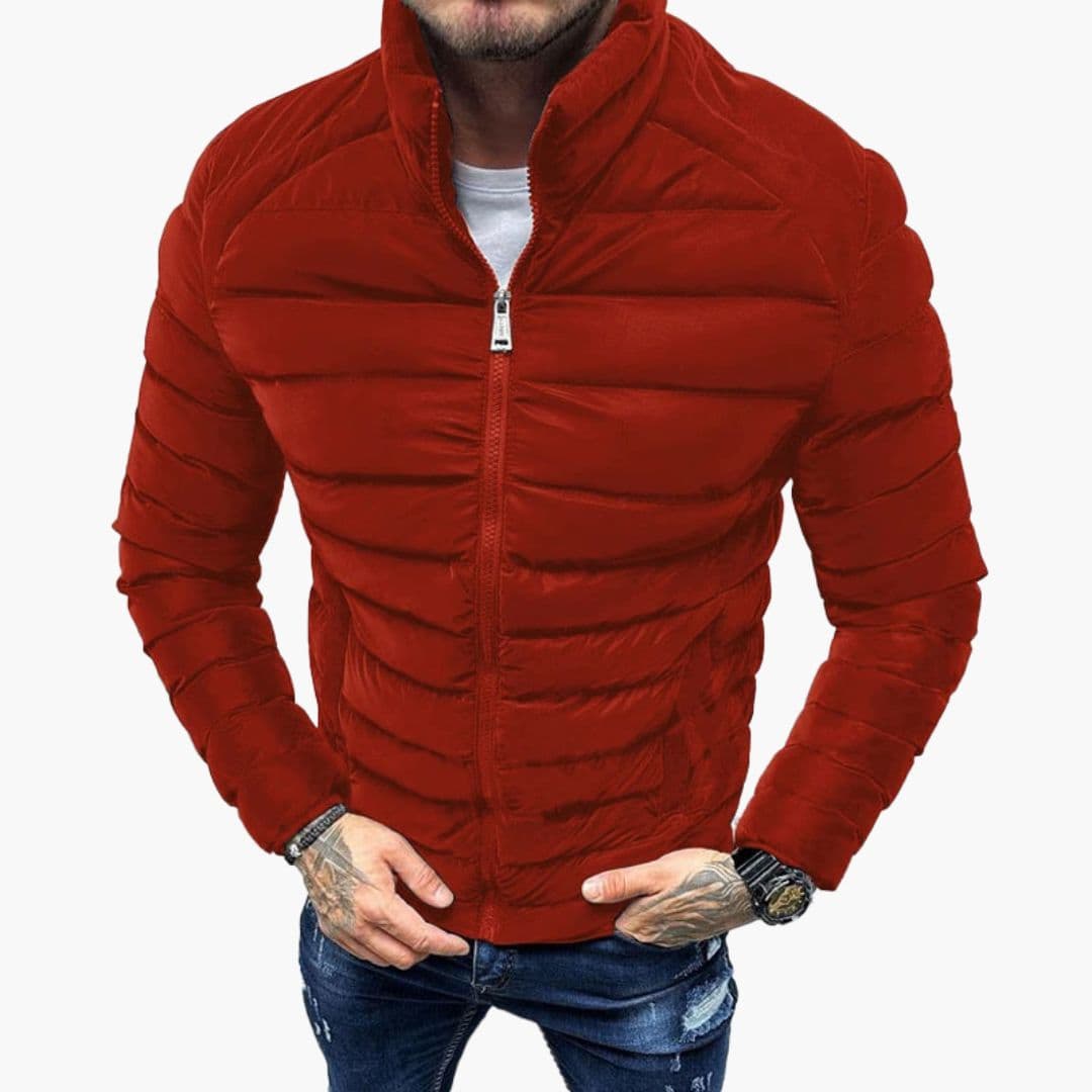Men's quilted fitted jacket with stand-up collar