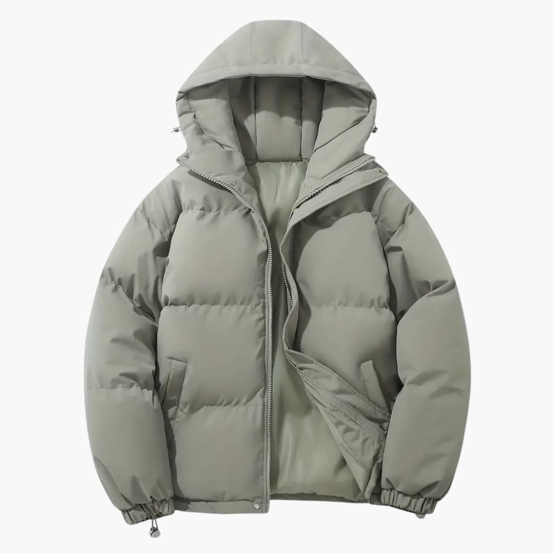 Men's quilted jacket with hood and zip closure
