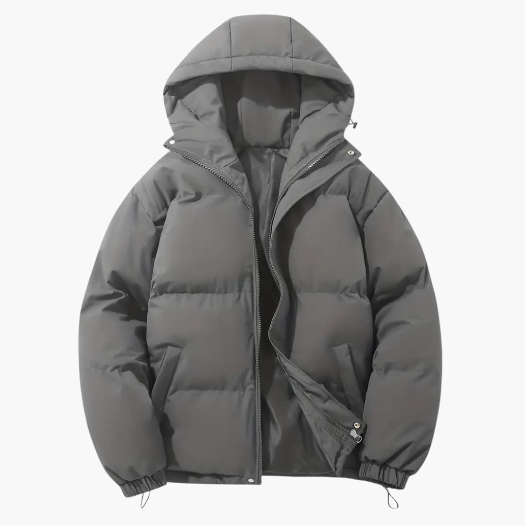Men's quilted jacket with hood and zip closure