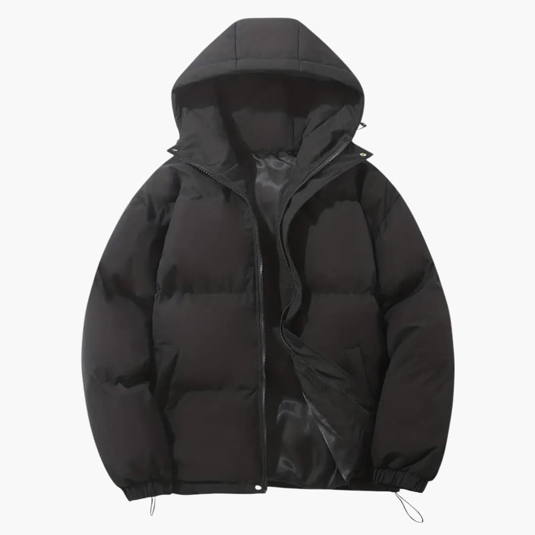 Men's quilted jacket with hood and zip closure