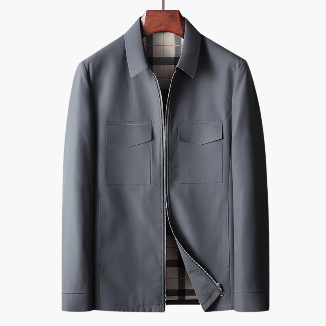 Men's jacket with front zipper and shirt collar