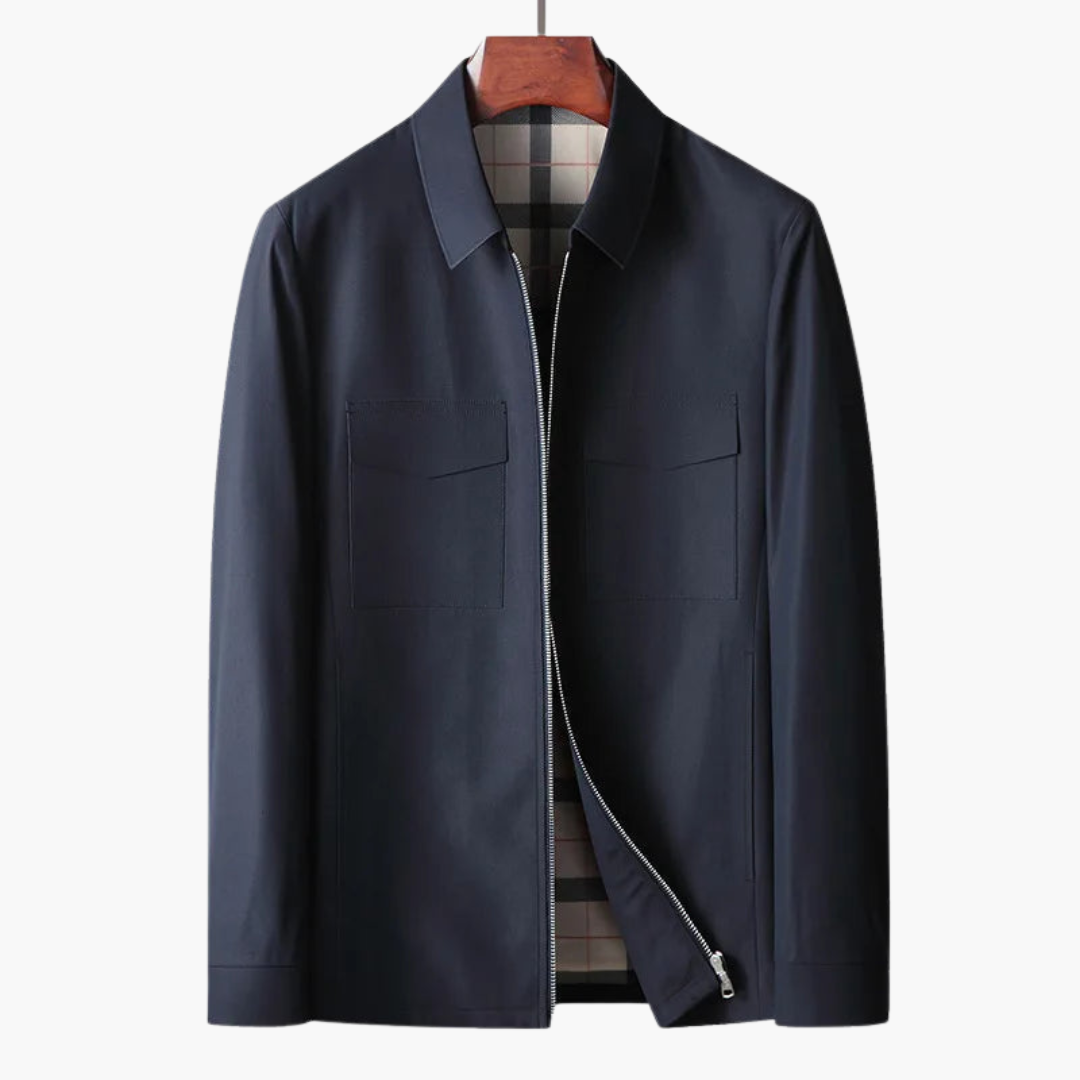 Men's jacket with front zipper and shirt collar