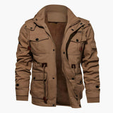 Men's tactical jacket with hood and multiple pockets
