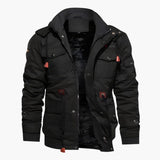 Men's tactical jacket with hood and multiple pockets