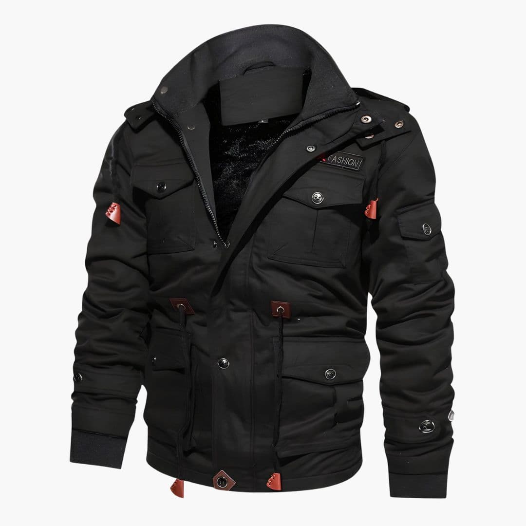 Men's tactical jacket with hood and multiple pockets