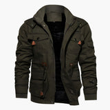 Men's tactical jacket with hood and multiple pockets