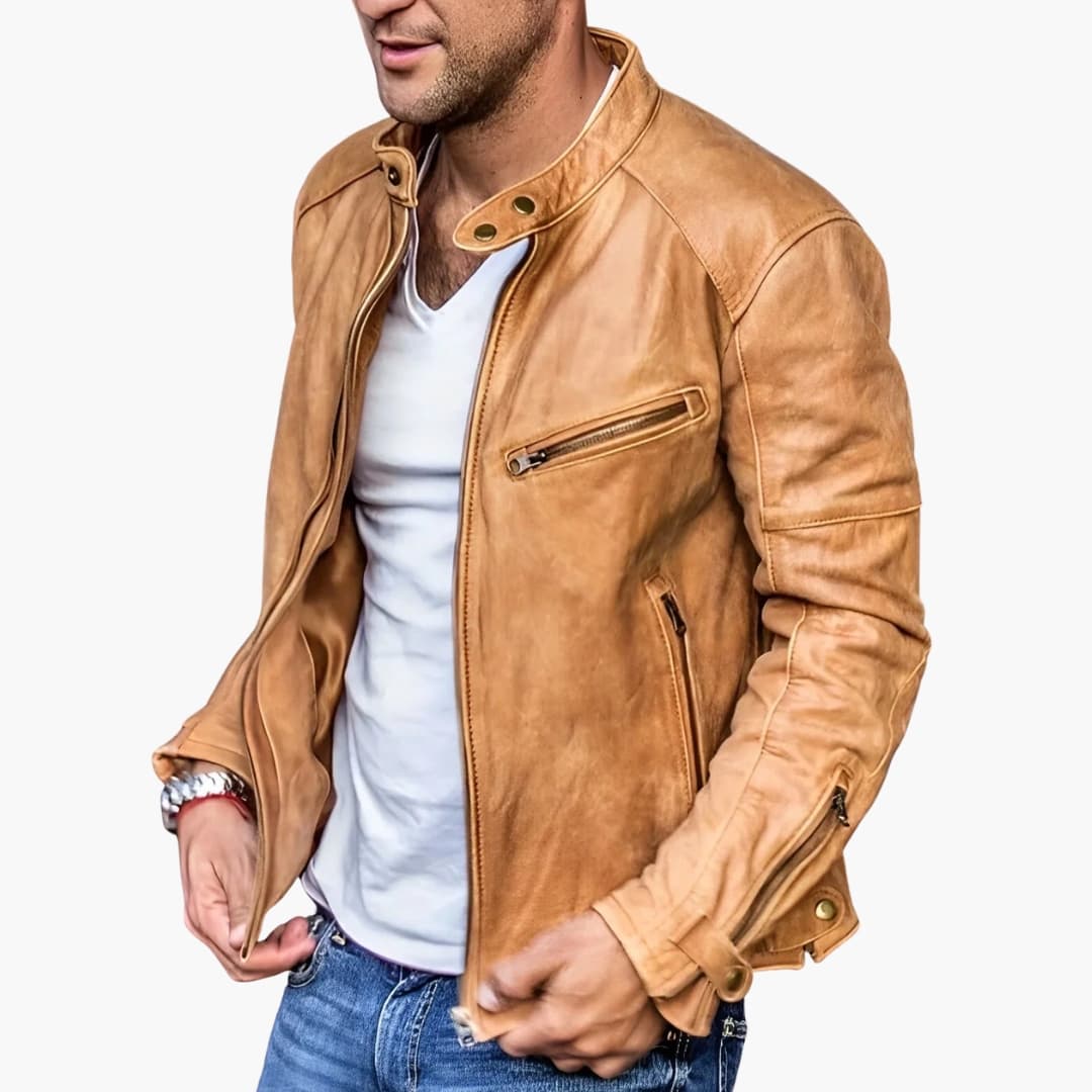 Men's zip-up jacket with stand-up collar