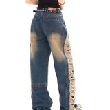 Rebel Shred Contrast Fringe Jeans